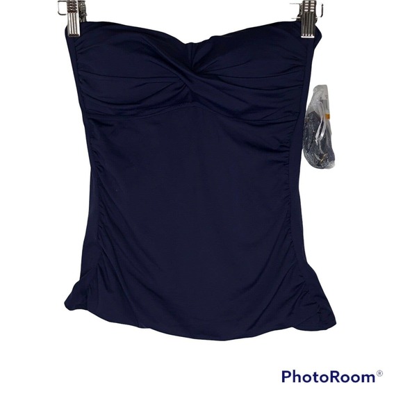 NEW Anne Cole Womens Twist Front Bandeaukini Top Size Small Tankini Navy Blue - Picture 2 of 7